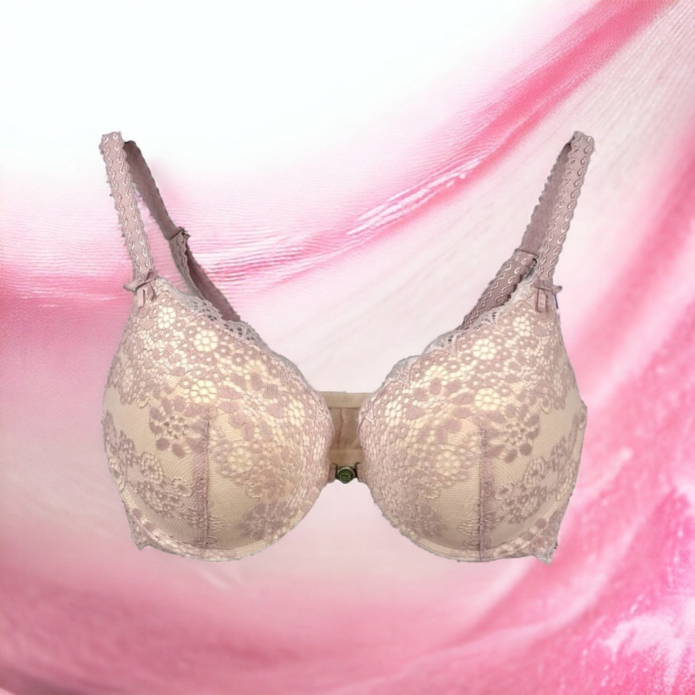 NEW La Vie En Rose Pink Lace Padded Push Up Bra Size 34D